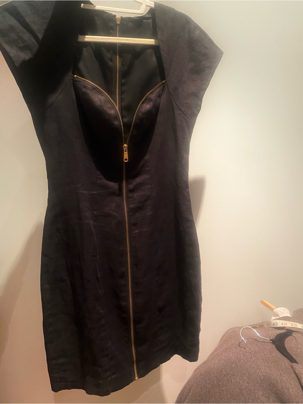 Gorgeous Wayne Clark Designer Dress Black Zip-Front Cap Sleeve Dress